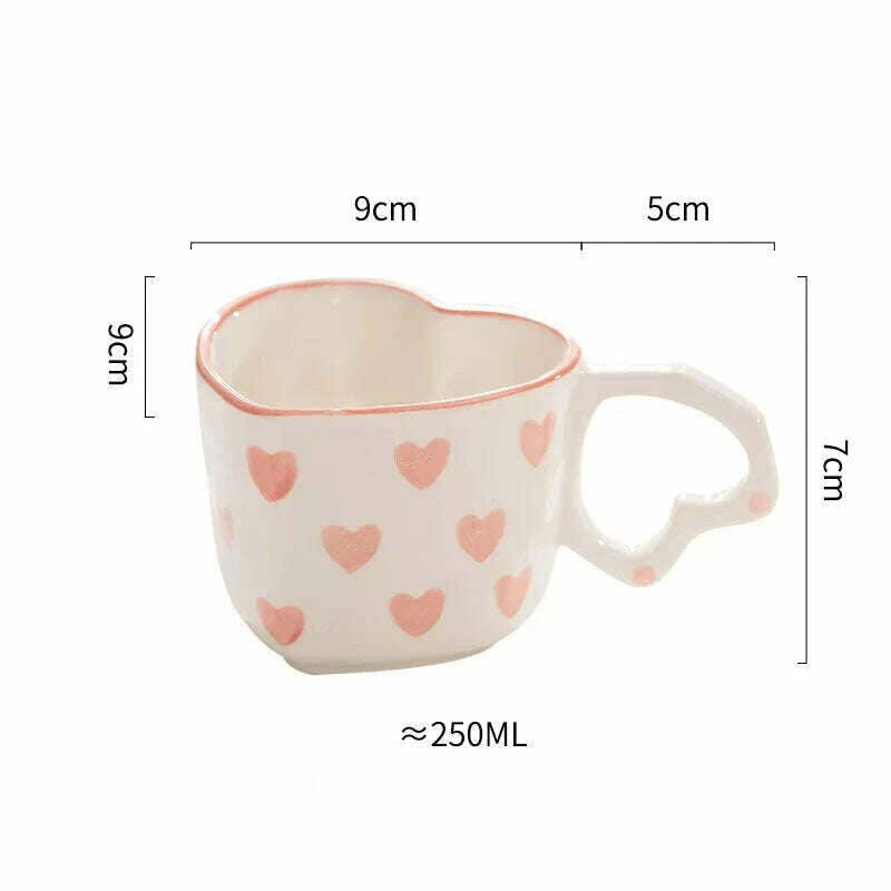 Hand Painted Love Mug Creative Heart Handle Water Cup Ceramic Milk Cup Lovely Handmade Coffee Cup Breakfast Cup Gift, 02 / as picture, KIMLUD Women's Clothes