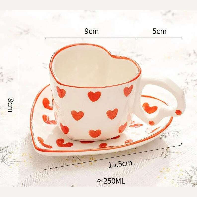 Hand Painted Love Mug Creative Heart Handle Water Cup Ceramic Milk Cup Lovely Handmade Coffee Cup Breakfast Cup Gift, 07 / as picture, KIMLUD Women's Clothes