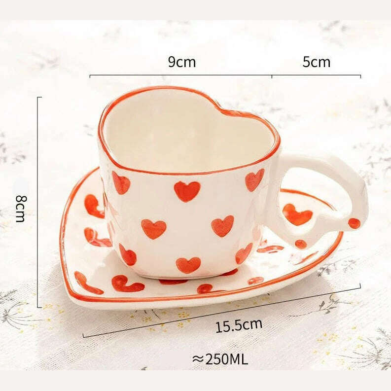 Hand Painted Love Mug Creative Heart Handle Water Cup Ceramic Milk Cup Lovely Handmade Coffee Cup Breakfast Cup Gift - KIMLUD