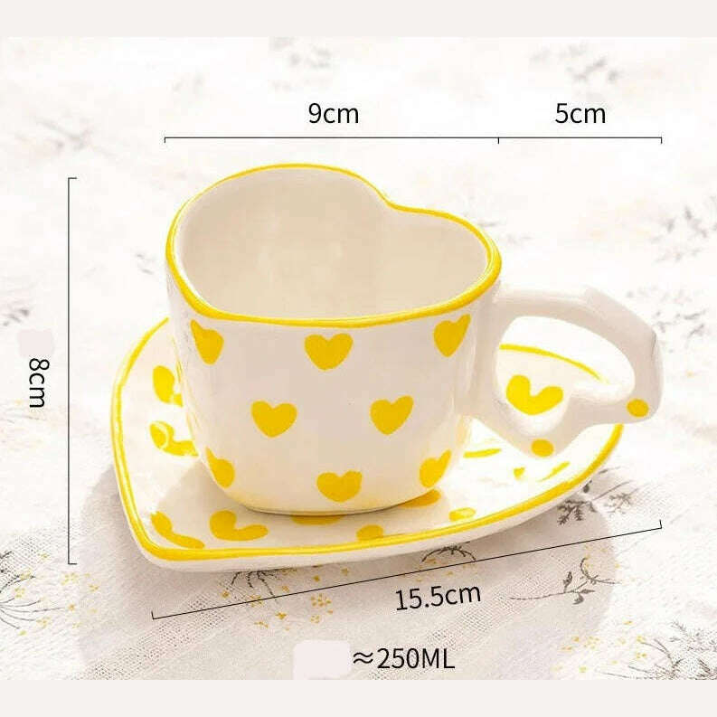 Hand Painted Love Mug Creative Heart Handle Water Cup Ceramic Milk Cup Lovely Handmade Coffee Cup Breakfast Cup Gift - KIMLUD