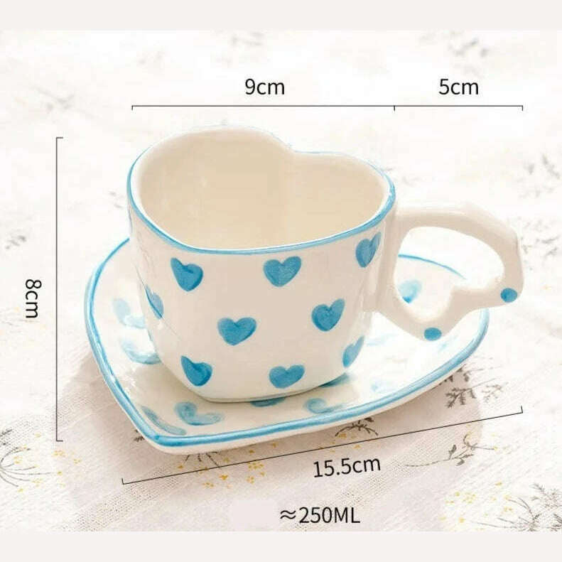 Hand Painted Love Mug Creative Heart Handle Water Cup Ceramic Milk Cup Lovely Handmade Coffee Cup Breakfast Cup Gift, 09 / as picture, KIMLUD Women's Clothes