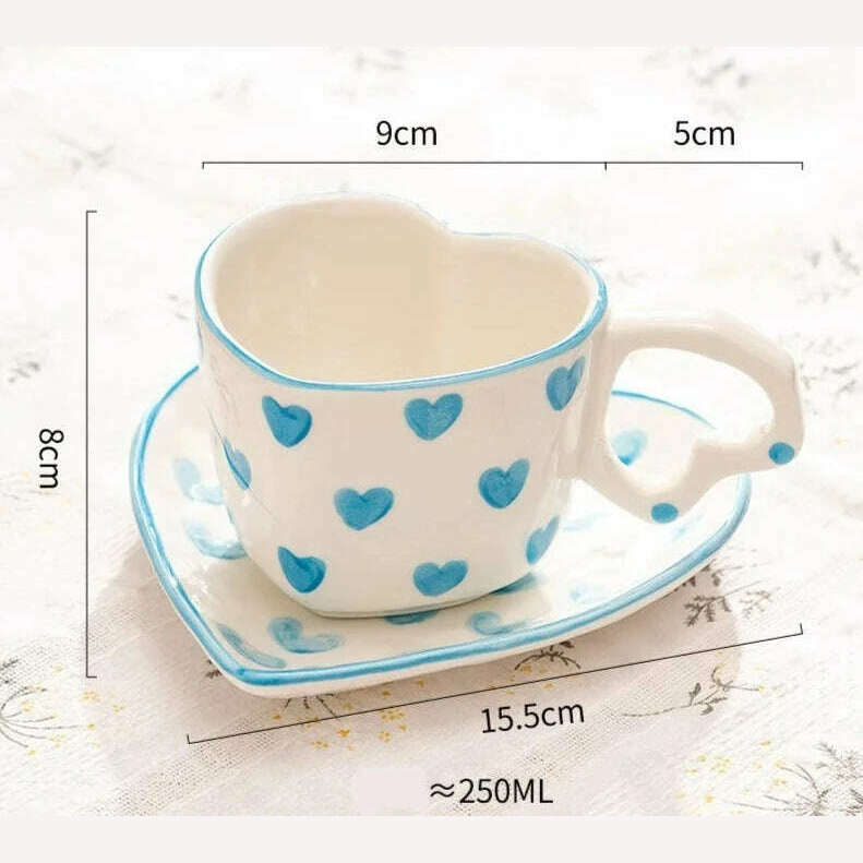 Hand Painted Love Mug Creative Heart Handle Water Cup Ceramic Milk Cup Lovely Handmade Coffee Cup Breakfast Cup Gift - KIMLUD