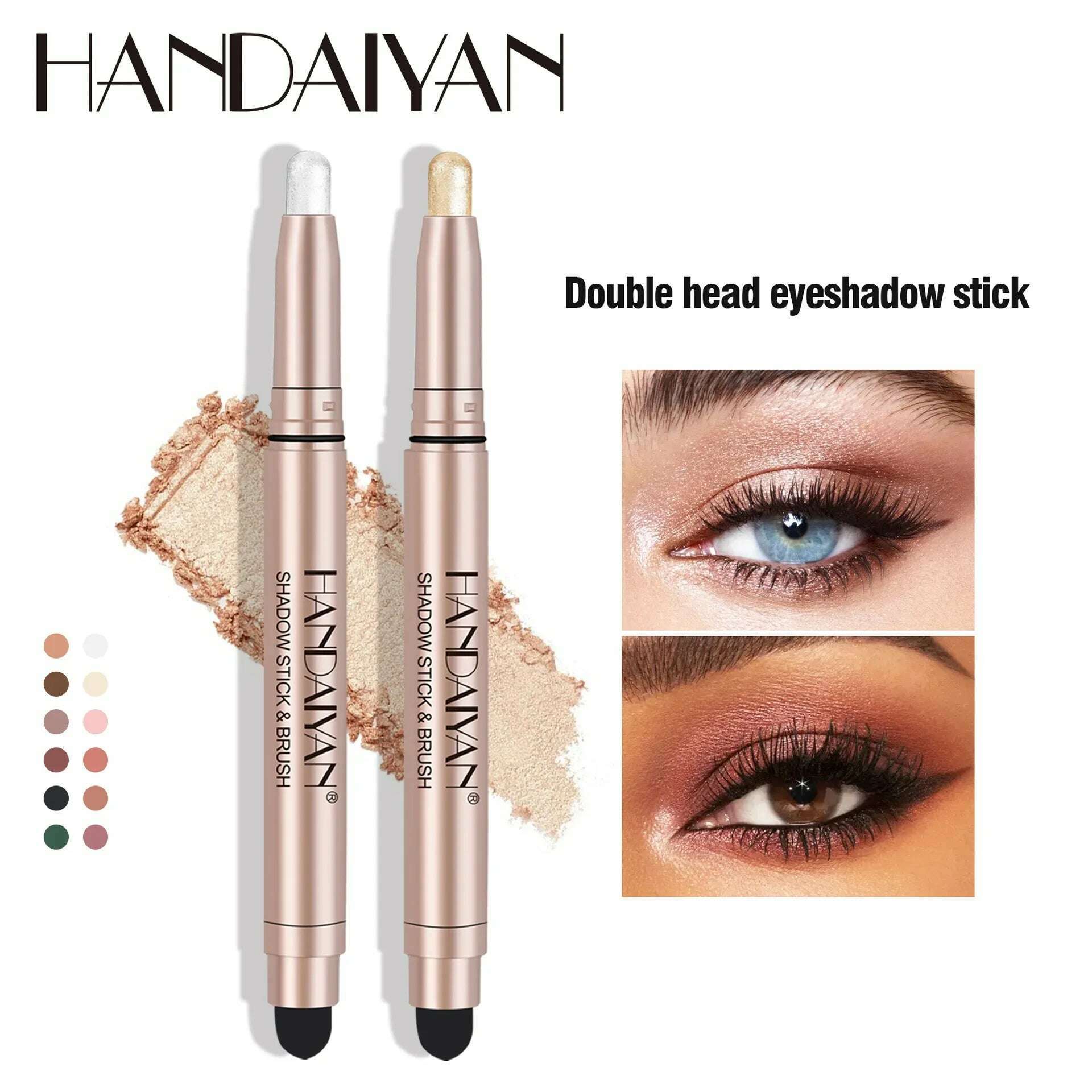 HANDAIYAN 12 Color Double Head Eye Shadow Stick Glitter Shimmer Matte EyeShadow Waterproof Lasting New Popular High Gloss Makeup - KIMLUD