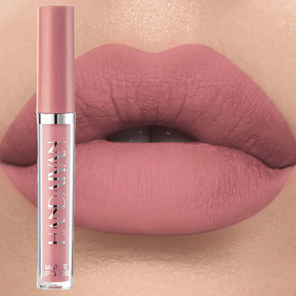 Handaiyan 12 Colors Matt Lip Gloss Longlasting Red Nude Lipstick Liquid matte Waterproof Lipgloss Makeup - KIMLUD