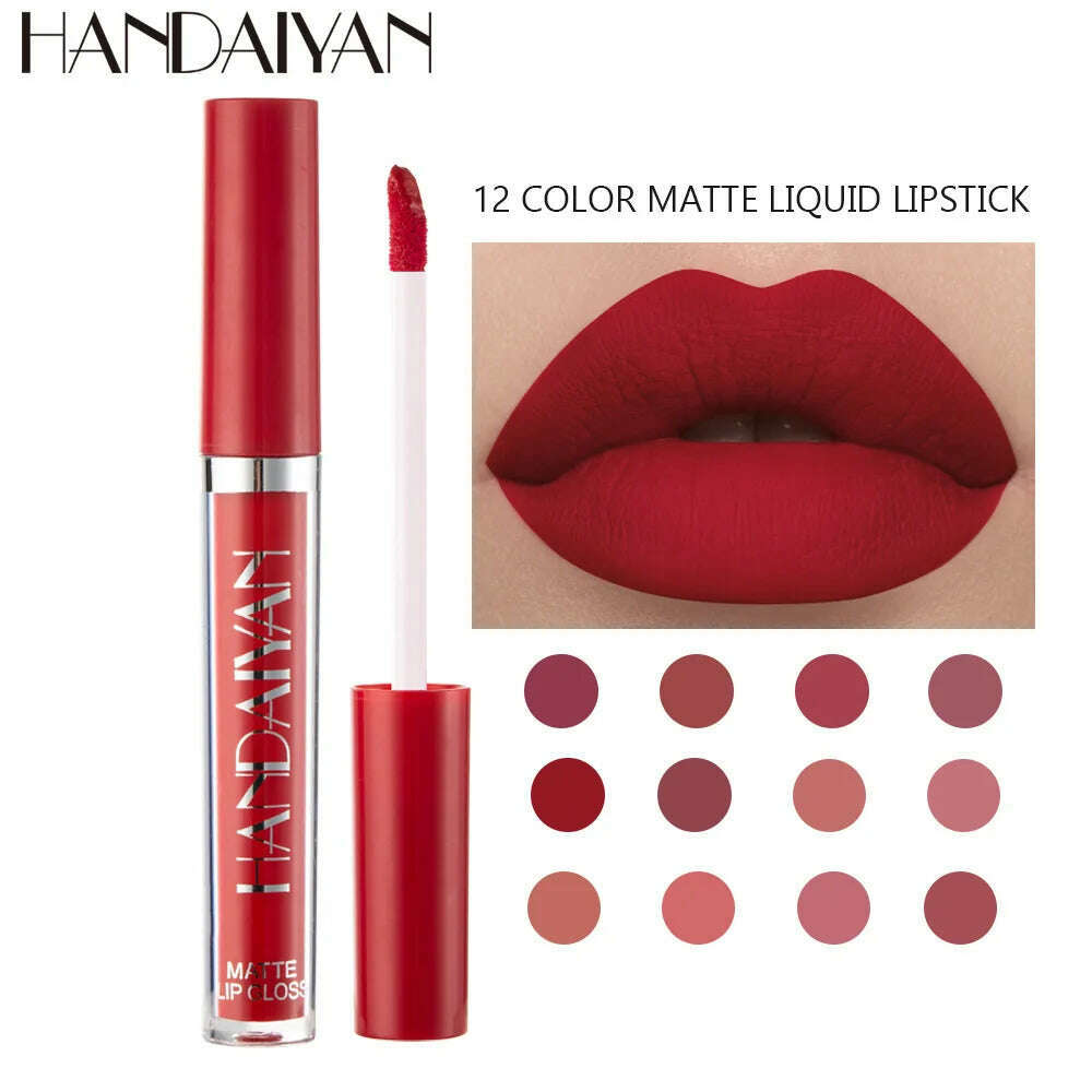 KIMLUD, Handaiyan 12 Colors Matt Lip Gloss Longlasting Red Nude Lipstick Liquid matte Waterproof Lipgloss Makeup, KIMLUD Women's Clothes