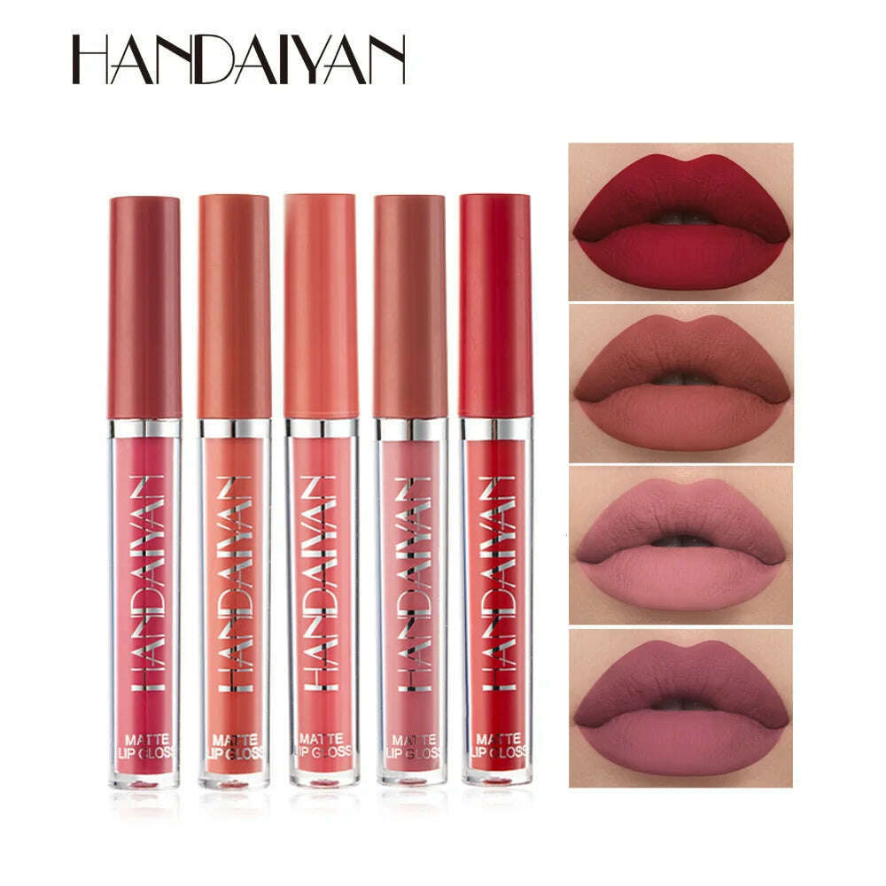 Handaiyan 12 Colors Matt Lip Gloss Longlasting Red Nude Lipstick Liquid matte Waterproof Lipgloss Makeup - KIMLUD