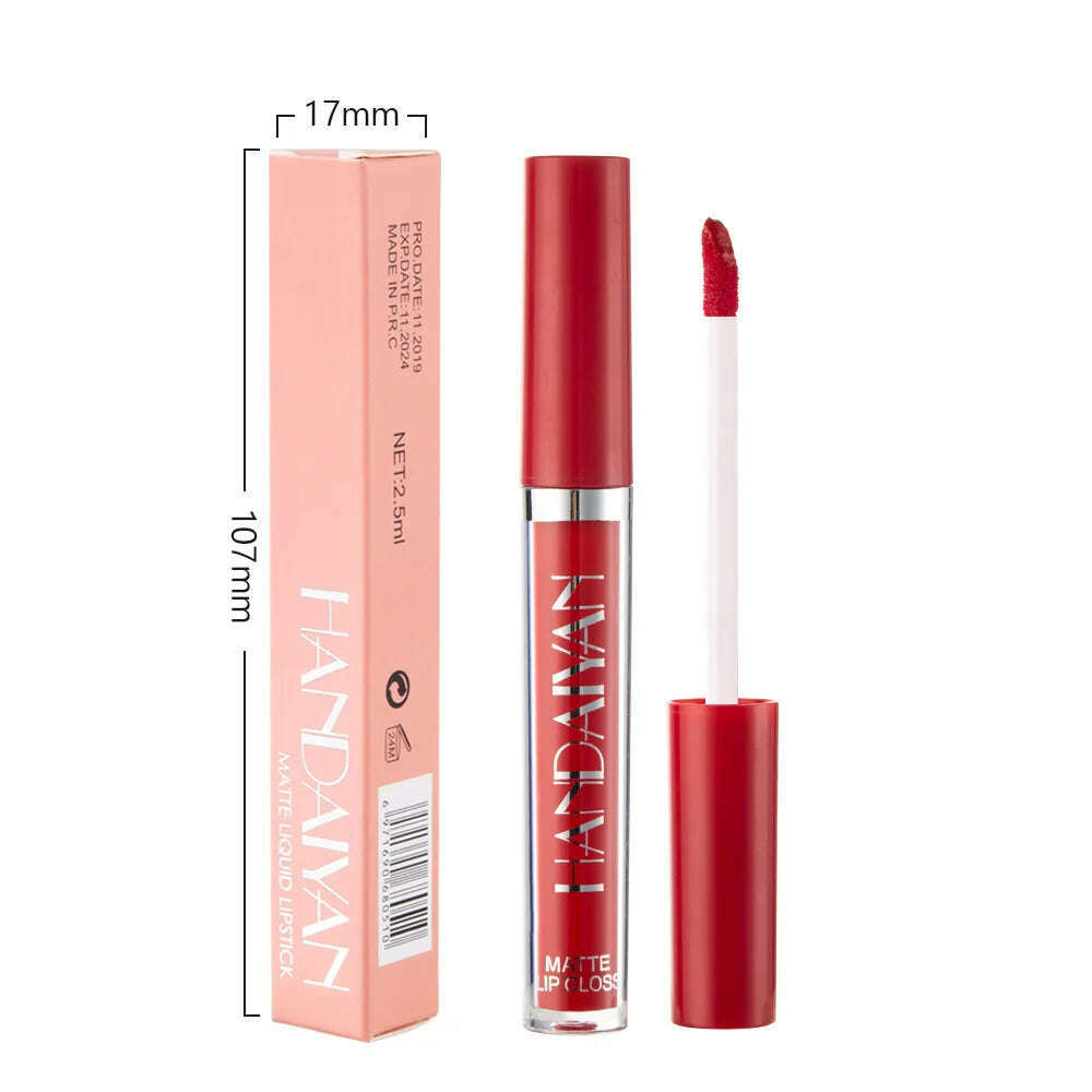 Handaiyan 12 Colors Matt Lip Gloss Longlasting Red Nude Lipstick Liquid matte Waterproof Lipgloss Makeup - KIMLUD