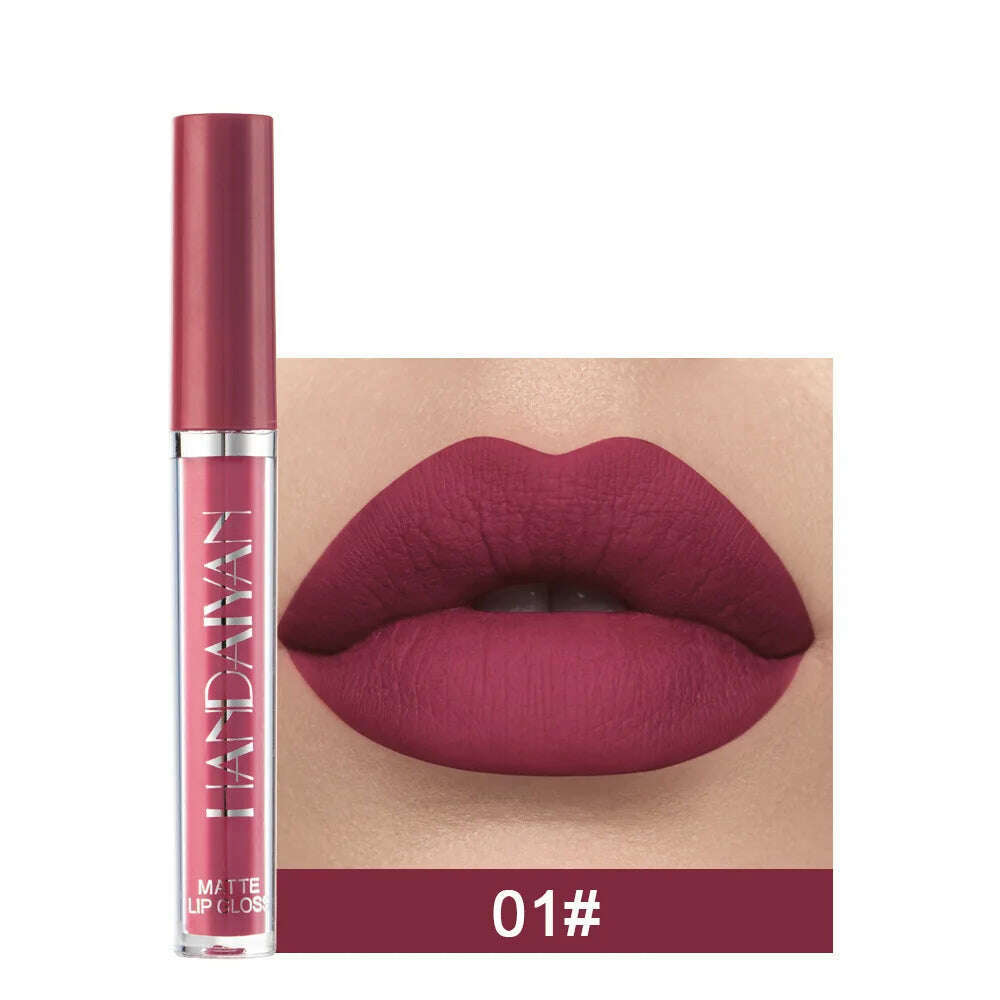KIMLUD, Handaiyan 12 Colors Matt Lip Gloss Longlasting Red Nude Lipstick Liquid matte Waterproof Lipgloss Makeup, a-01, KIMLUD Women's Clothes