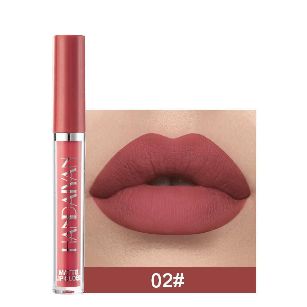 KIMLUD, Handaiyan 12 Colors Matt Lip Gloss Longlasting Red Nude Lipstick Liquid matte Waterproof Lipgloss Makeup, a-02, KIMLUD Women's Clothes