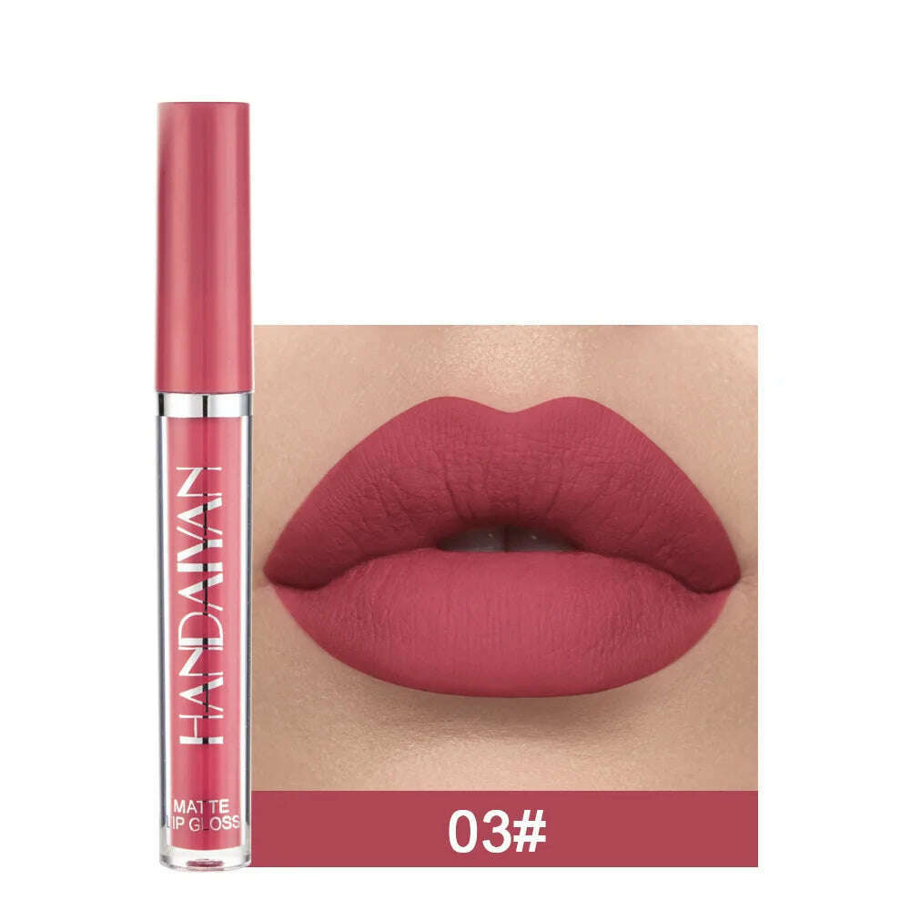 KIMLUD, Handaiyan 12 Colors Matt Lip Gloss Longlasting Red Nude Lipstick Liquid matte Waterproof Lipgloss Makeup, a-03, KIMLUD Womens Clothes