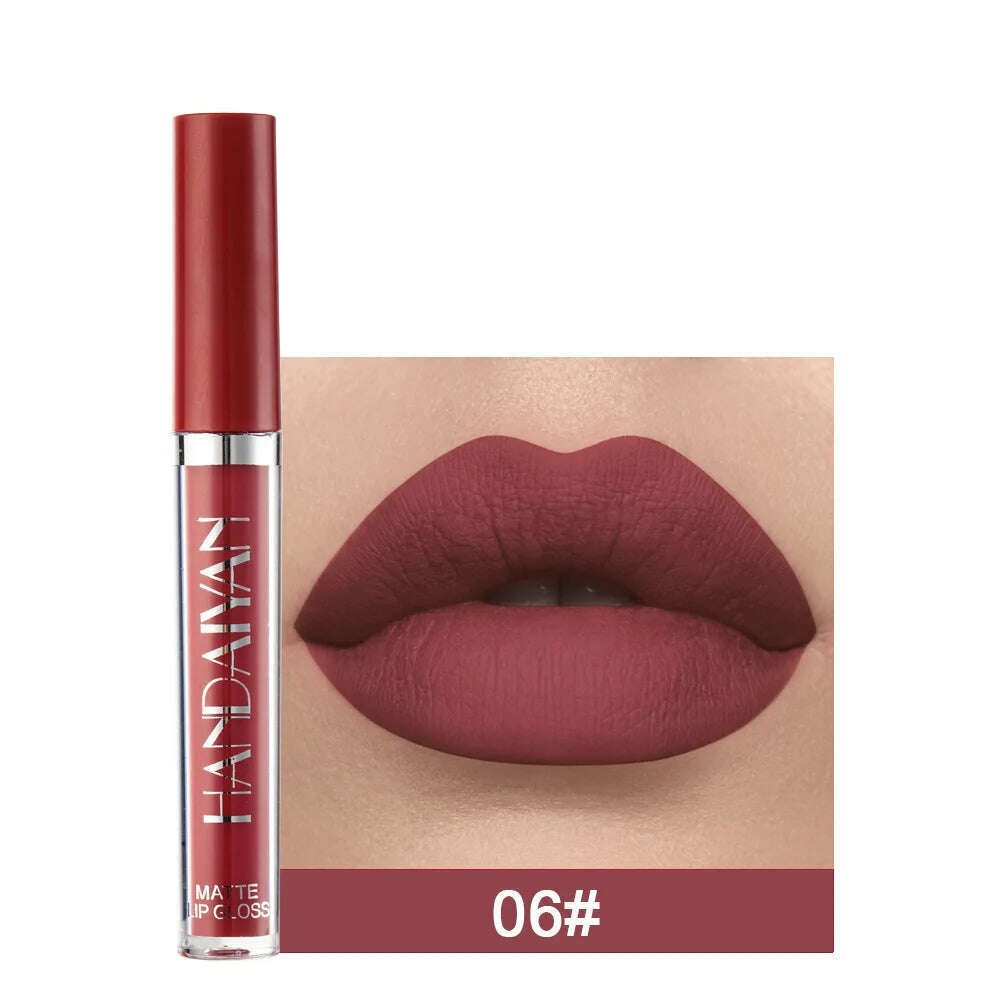Handaiyan 12 Colors Matt Lip Gloss Longlasting Red Nude Lipstick Liquid matte Waterproof Lipgloss Makeup - KIMLUD
