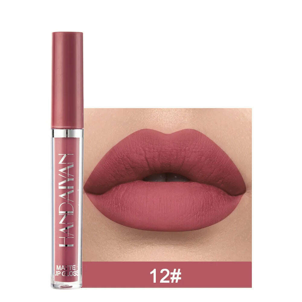 KIMLUD, Handaiyan 12 Colors Matt Lip Gloss Longlasting Red Nude Lipstick Liquid matte Waterproof Lipgloss Makeup, a-12, KIMLUD Women's Clothes