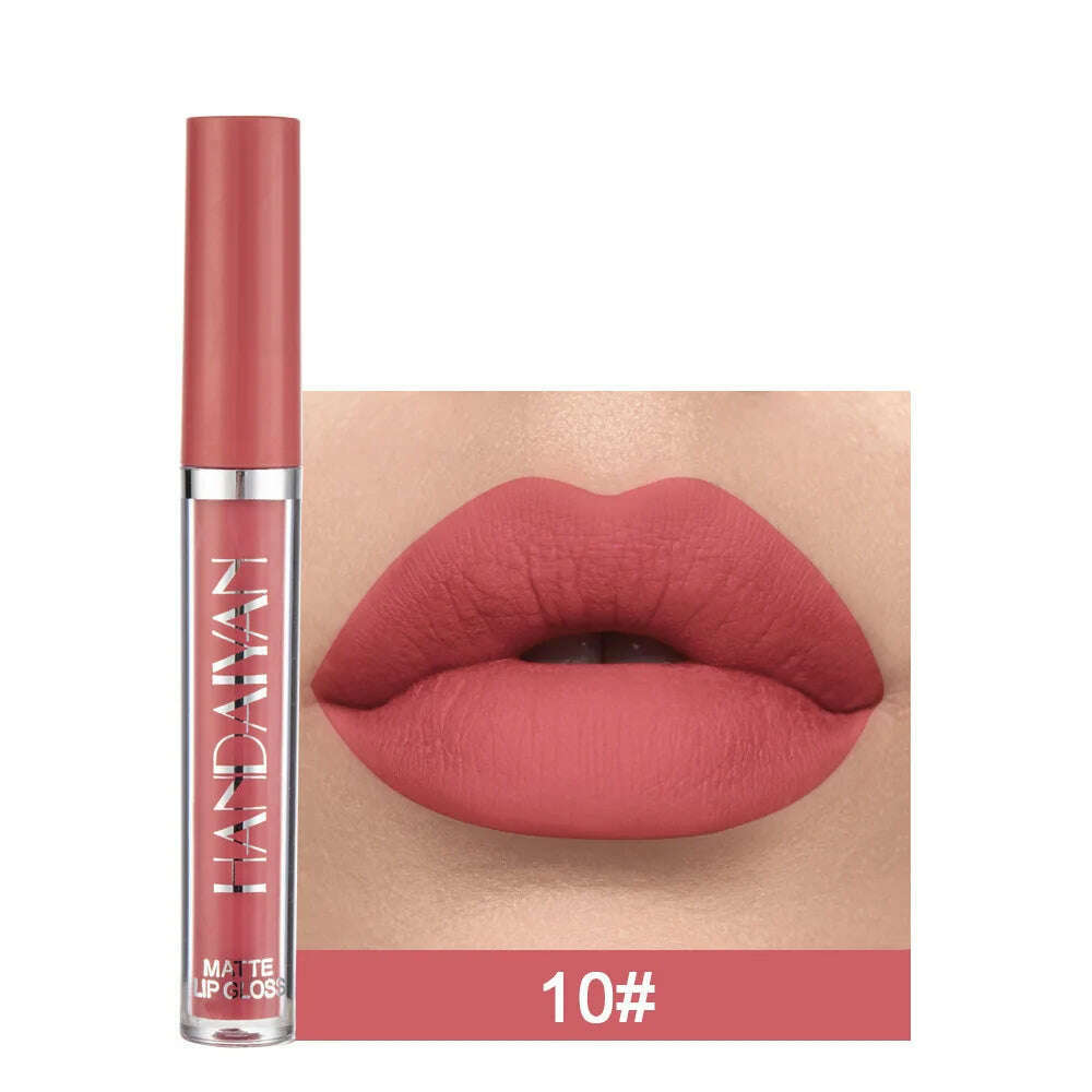 Handaiyan 12 Colors Matt Lip Gloss Longlasting Red Nude Lipstick Liquid matte Waterproof Lipgloss Makeup - KIMLUD