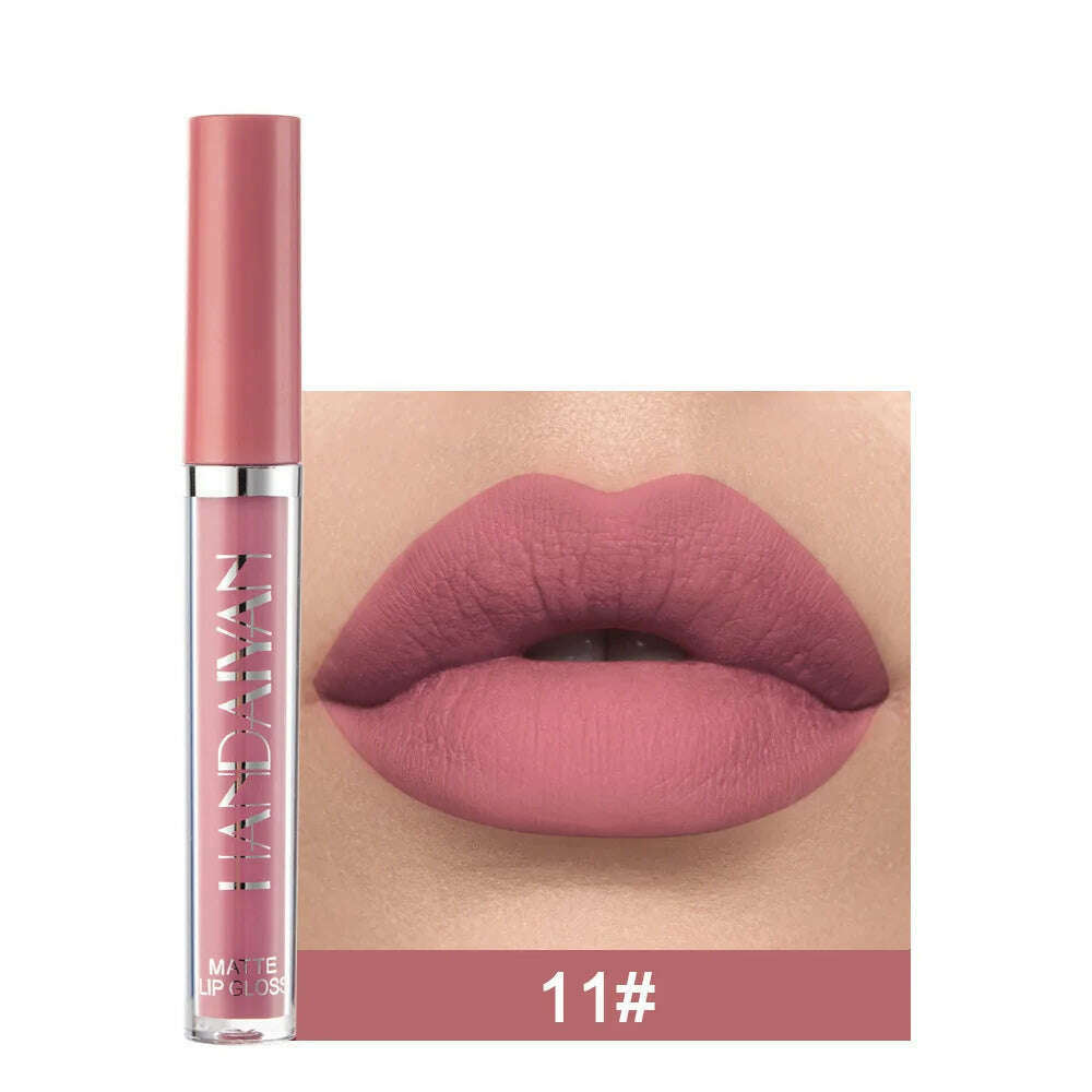 KIMLUD, Handaiyan 12 Colors Matt Lip Gloss Longlasting Red Nude Lipstick Liquid matte Waterproof Lipgloss Makeup, a-11, KIMLUD Women's Clothes