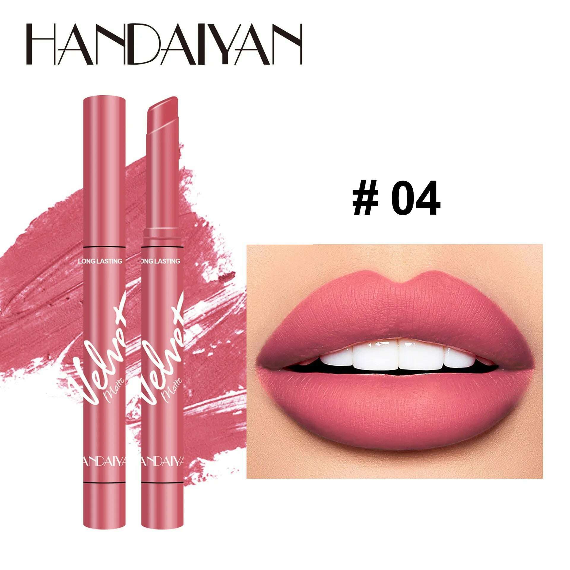 KIMLUD, Handaiyan 8 Colors Matte Waterproof Velvet Nude Lipstick Pink Red Sexy Lip Matt Long Lasting Pigments Makeup, 04, KIMLUD Women's Clothes