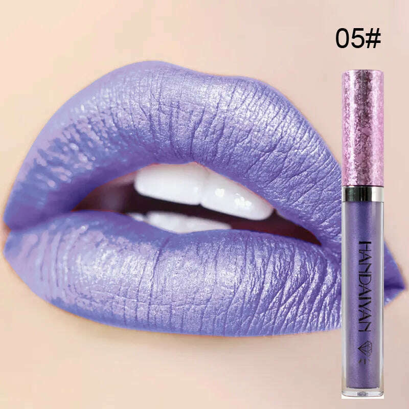 HANDAIYAN Metallic Glitter Matte Liquid Lipstick Lips Makeup Mate Shine Lip Gloss Women Cosmetics Waterproof Lipgloss Cream Tint - KIMLUD