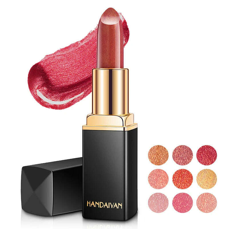HANDAIYAN metallic pearlescent color changing temperature gold flash lipstick women's lips High-pigmented Makeup cosmetics - KIMLUD