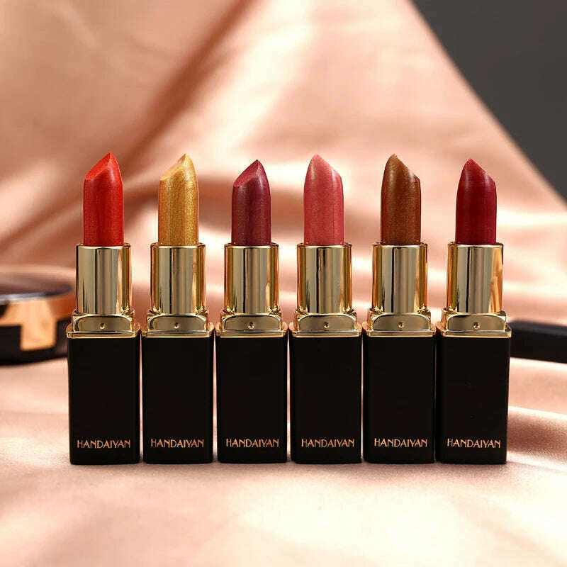 HANDAIYAN metallic pearlescent color changing temperature gold flash lipstick women's lips High-pigmented Makeup cosmetics - KIMLUD