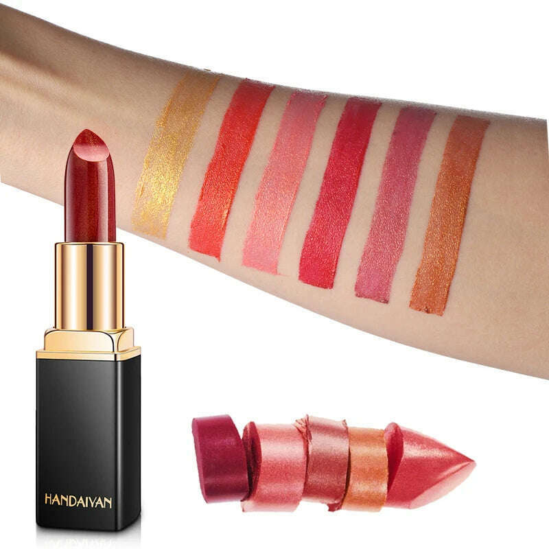 HANDAIYAN metallic pearlescent color changing temperature gold flash lipstick women's lips High-pigmented Makeup cosmetics - KIMLUD