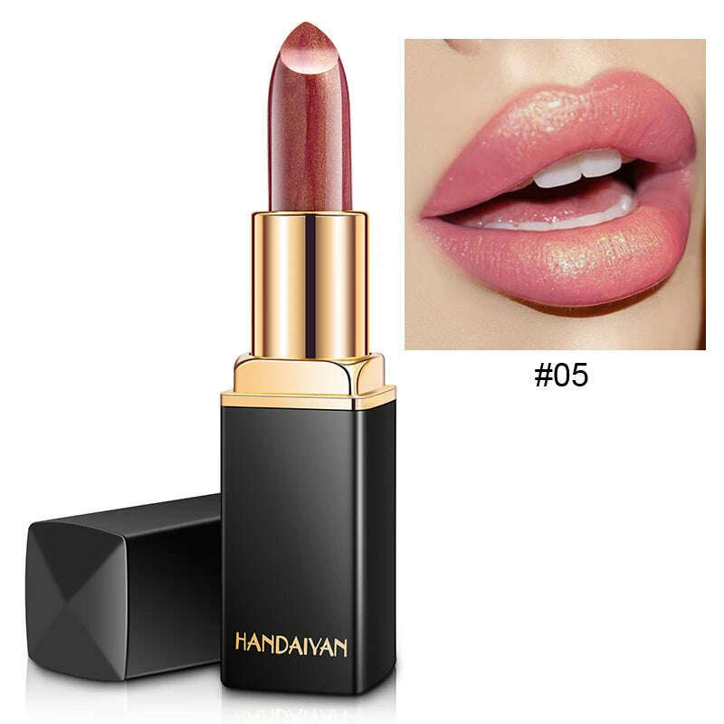 HANDAIYAN metallic pearlescent color changing temperature gold flash lipstick women's lips High-pigmented Makeup cosmetics - KIMLUD