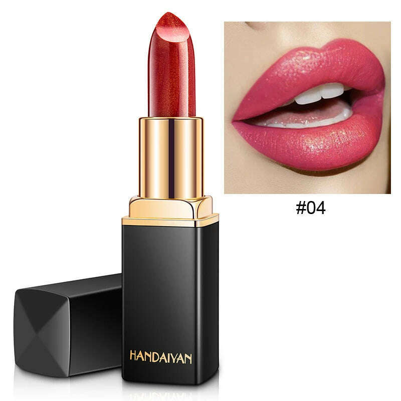 HANDAIYAN metallic pearlescent color changing temperature gold flash lipstick women's lips High-pigmented Makeup cosmetics - KIMLUD