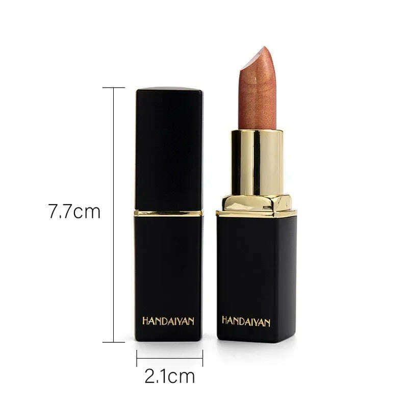Handaiyan Waterproof Nude Glitter Lipstick Makeup Long Lasting Velve Red Sexy Shimmer Lip Stick Shiny Lipstick Makeup Cosmetics - KIMLUD