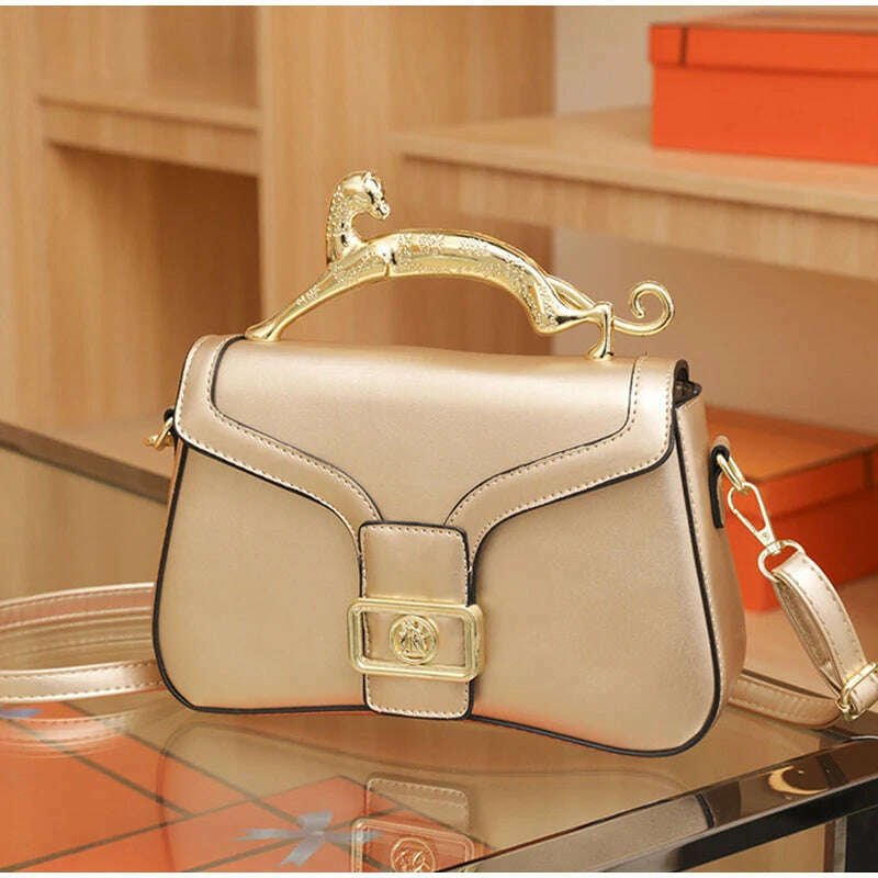 KIMLUD, Handbags For Women Fashion Designers Golden Cat Metal Shoulder Bags Leather Ladies Clutch Bags Shoulder And Cross Body Bags New, KIMLUD Womens Clothes