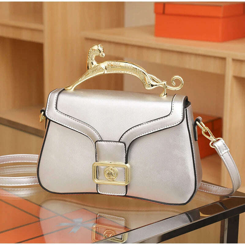 KIMLUD, Handbags For Women Fashion Designers Golden Cat Metal Shoulder Bags Leather Ladies Clutch Bags Shoulder And Cross Body Bags New, KIMLUD Womens Clothes