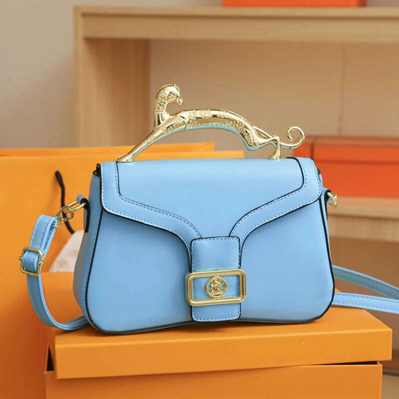 KIMLUD, Handbags For Women Fashion Designers Golden Cat Metal Shoulder Bags Leather Ladies Clutch Bags Shoulder And Cross Body Bags New, KIMLUD Womens Clothes
