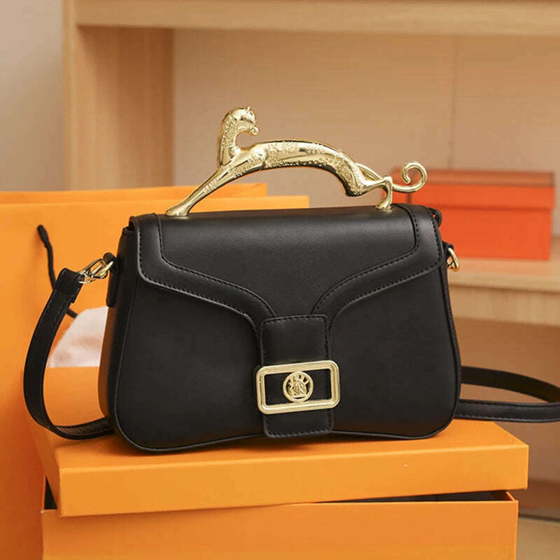 KIMLUD, Handbags For Women Fashion Designers Golden Cat Metal Shoulder Bags Leather Ladies Clutch Bags Shoulder And Cross Body Bags New, KIMLUD Womens Clothes