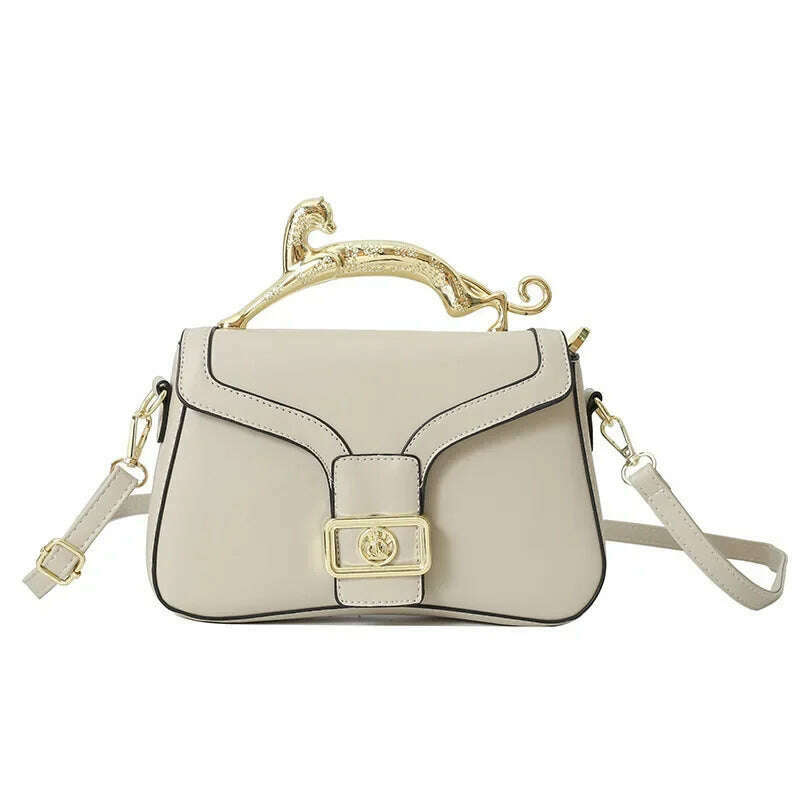 KIMLUD, Handbags For Women Fashion Designers Golden Cat Metal Shoulder Bags Leather Ladies Clutch Bags Shoulder And Cross Body Bags New, KIMLUD Womens Clothes