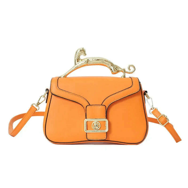 KIMLUD, Handbags For Women Fashion Designers Golden Cat Metal Shoulder Bags Leather Ladies Clutch Bags Shoulder And Cross Body Bags New, KIMLUD Womens Clothes