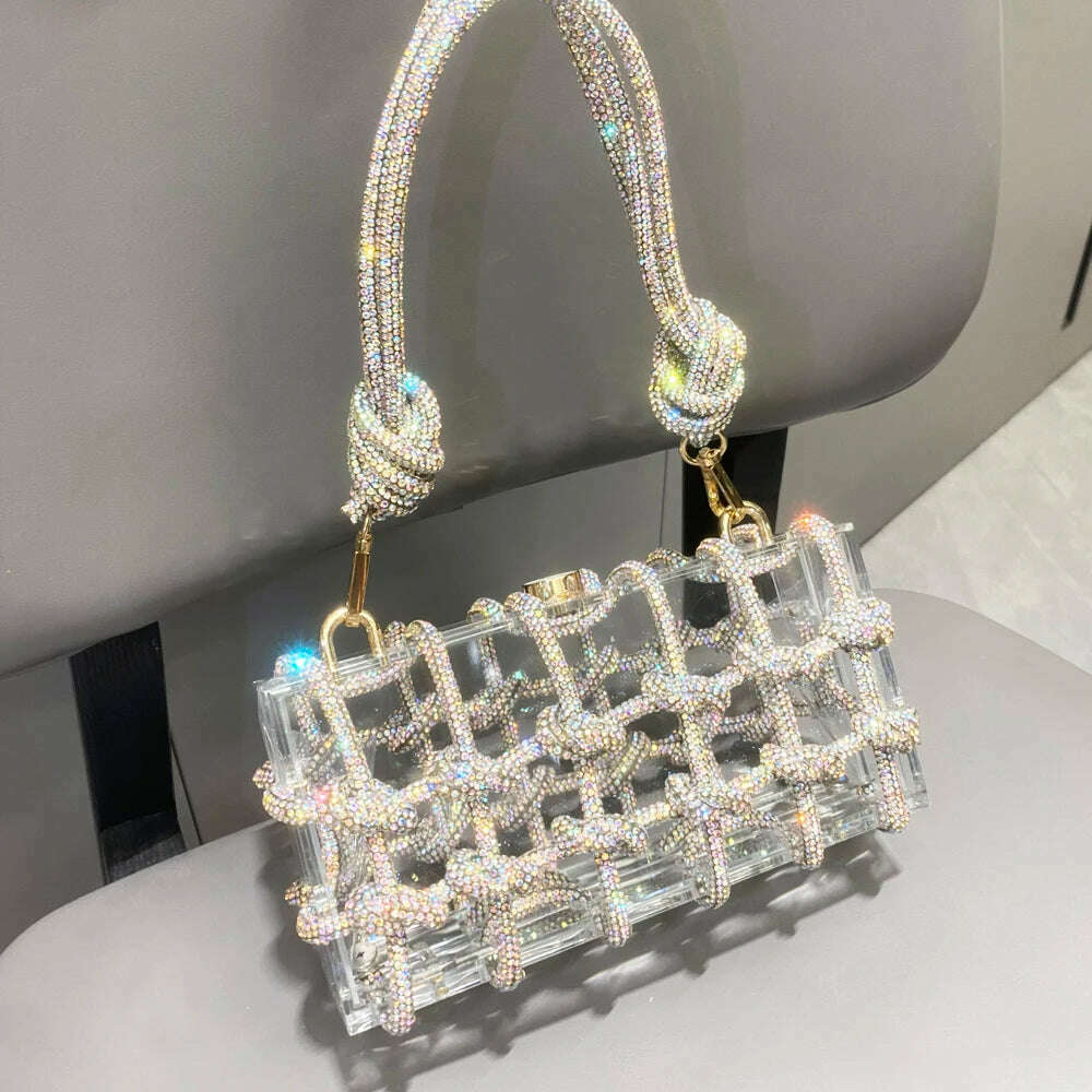 KIMLUD, Handle Rhinestones Evening bag silver Crystal Top Handle Bags for Women Purses and Handbags Luxury Designer banquet bag, KIMLUD Womens Clothes