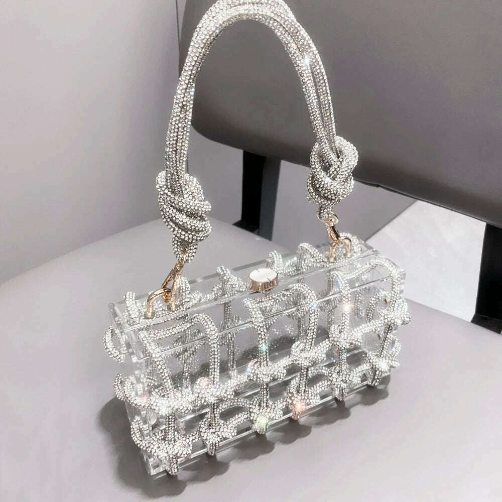 KIMLUD, Handle Rhinestones Evening bag silver Crystal Top Handle Bags for Women Purses and Handbags Luxury Designer banquet bag, Silver, KIMLUD Womens Clothes