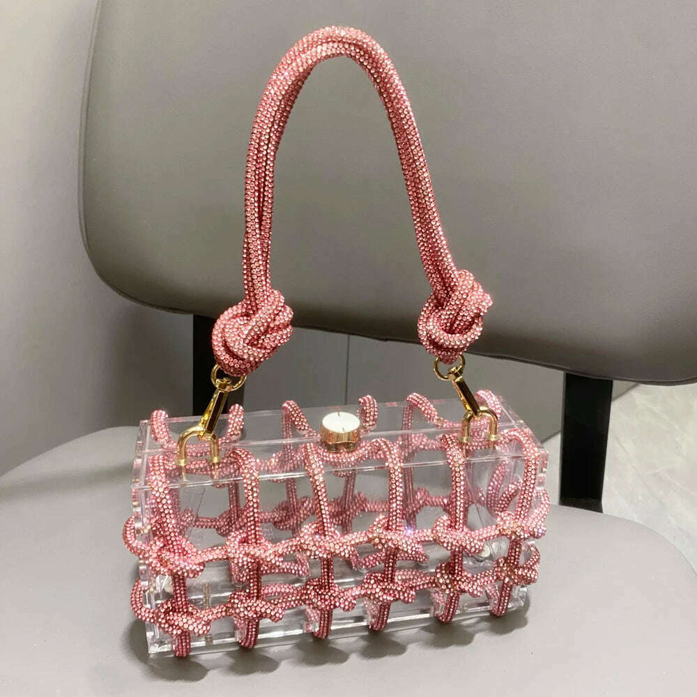 KIMLUD, Handle Rhinestones Evening bag silver Crystal Top Handle Bags for Women Purses and Handbags Luxury Designer banquet bag, Pink, KIMLUD Womens Clothes