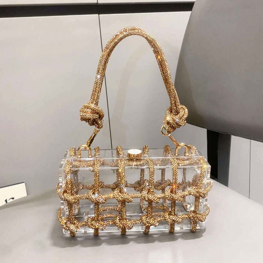 KIMLUD, Handle Rhinestones Evening bag silver Crystal Top Handle Bags for Women Purses and Handbags Luxury Designer banquet bag, Gold, KIMLUD Womens Clothes