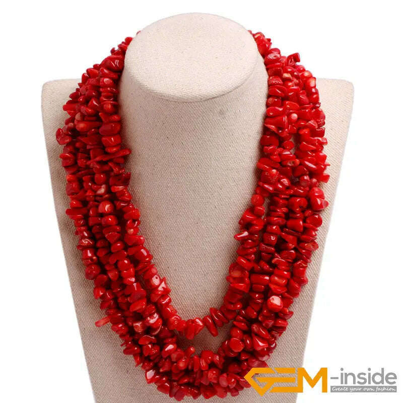 KIMLUD, Handmade Assorted Chips Beaded Jewelry 17-20 Inch Multi Strands Cluster Statement Long Necklace For Women Gifts, KIMLUD Womens Clothes