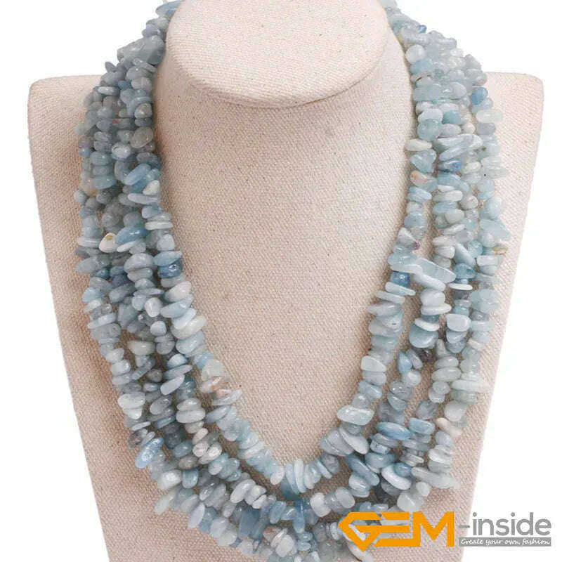 KIMLUD, Handmade Assorted Chips Beaded Jewelry 17-20 Inch Multi Strands Cluster Statement Long Necklace For Women Gifts, KIMLUD Womens Clothes