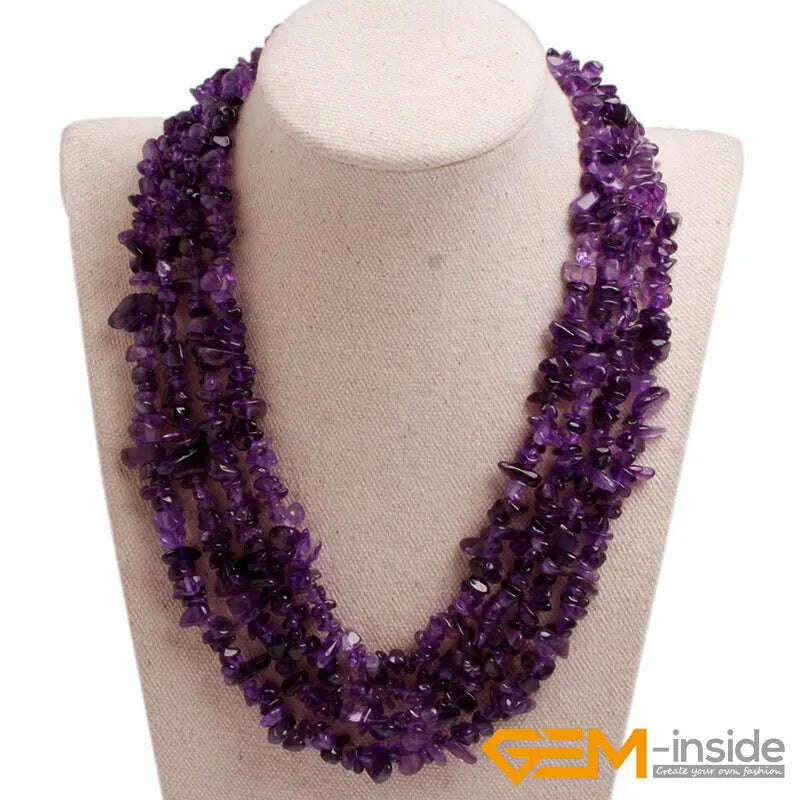 KIMLUD, Handmade Assorted Chips Beaded Jewelry 17-20 Inch Multi Strands Cluster Statement Long Necklace For Women Gifts, KIMLUD Womens Clothes