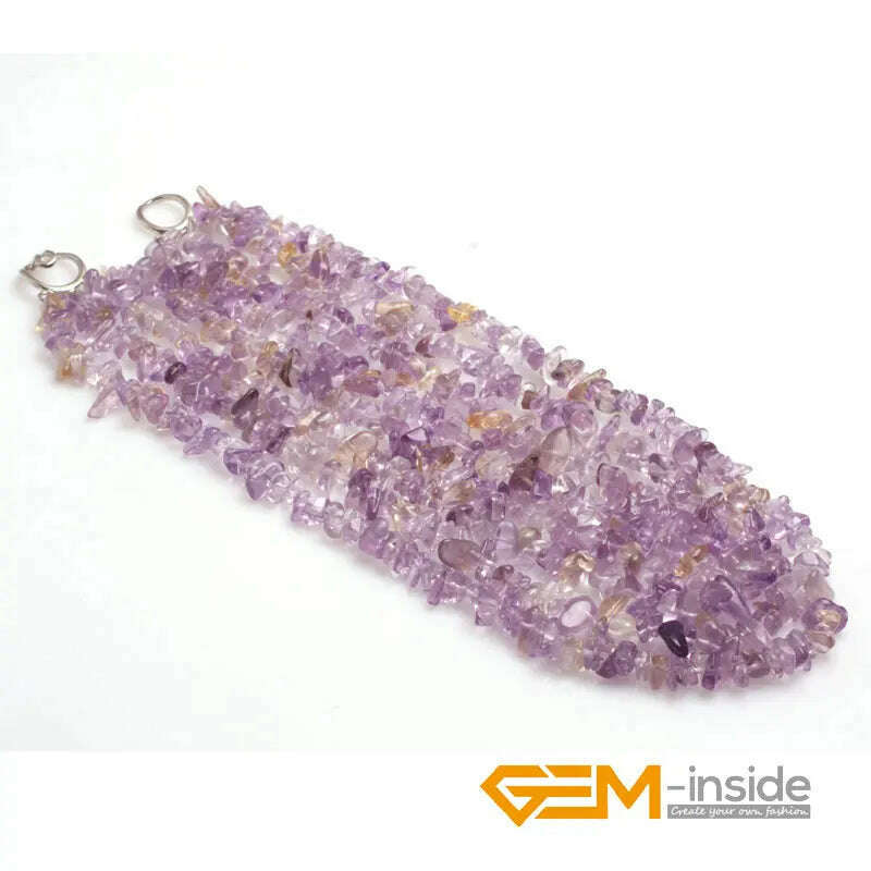 KIMLUD, Handmade Assorted Chips Beaded Jewelry 17-20 Inch Multi Strands Cluster Statement Long Necklace For Women Gifts, amethyst, KIMLUD APPAREL - Womens Clothes