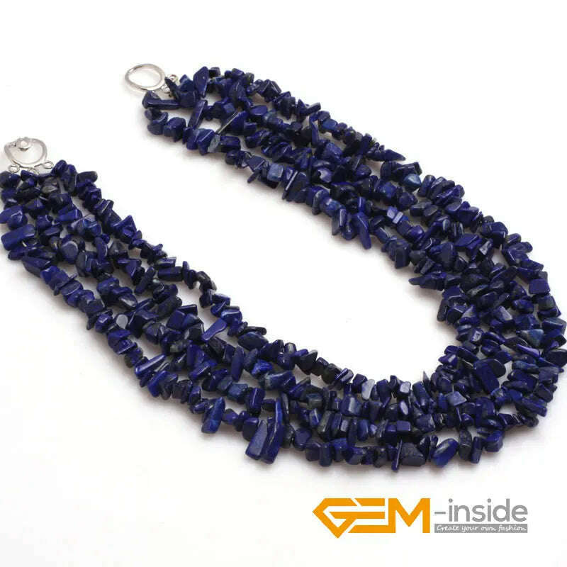 KIMLUD, Handmade Assorted Chips Beaded Jewelry 17-20 Inch Multi Strands Cluster Statement Long Necklace For Women Gifts, lapis lazuli, KIMLUD APPAREL - Womens Clothes