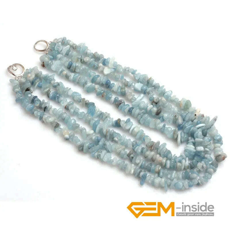 KIMLUD, Handmade Assorted Chips Beaded Jewelry 17-20 Inch Multi Strands Cluster Statement Long Necklace For Women Gifts, aquamarine, KIMLUD APPAREL - Womens Clothes