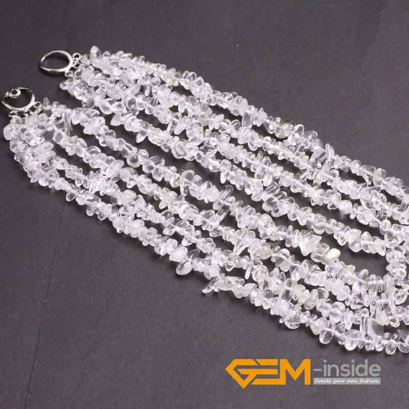 KIMLUD, Handmade Assorted Chips Beaded Jewelry 17-20 Inch Multi Strands Cluster Statement Long Necklace For Women Gifts, white quartz, KIMLUD APPAREL - Womens Clothes