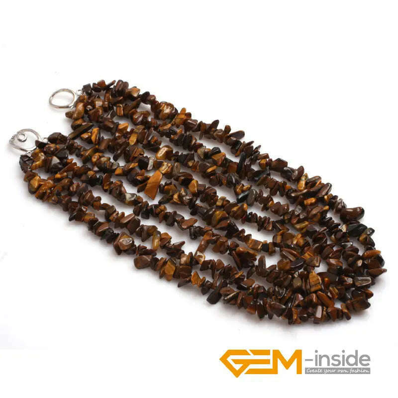 KIMLUD, Handmade Assorted Chips Beaded Jewelry 17-20 Inch Multi Strands Cluster Statement Long Necklace For Women Gifts, yellow tiger eye, KIMLUD APPAREL - Womens Clothes