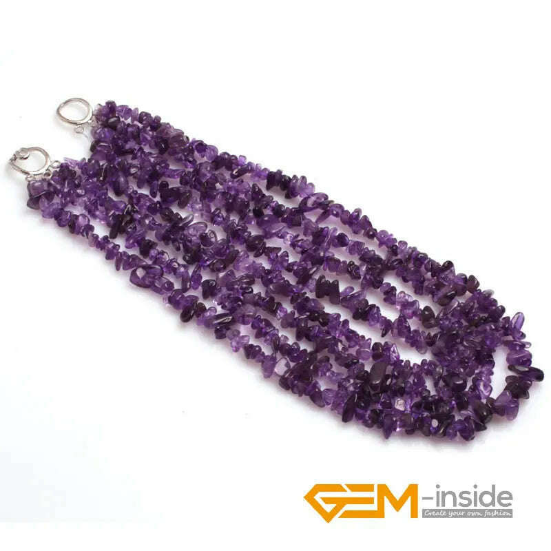 KIMLUD, Handmade Assorted Chips Beaded Jewelry 17-20 Inch Multi Strands Cluster Statement Long Necklace For Women Gifts, amethyst 1, KIMLUD APPAREL - Womens Clothes
