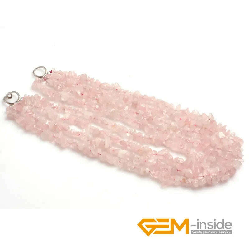 KIMLUD, Handmade Assorted Chips Beaded Jewelry 17-20 Inch Multi Strands Cluster Statement Long Necklace For Women Gifts, rose quartz, KIMLUD APPAREL - Womens Clothes