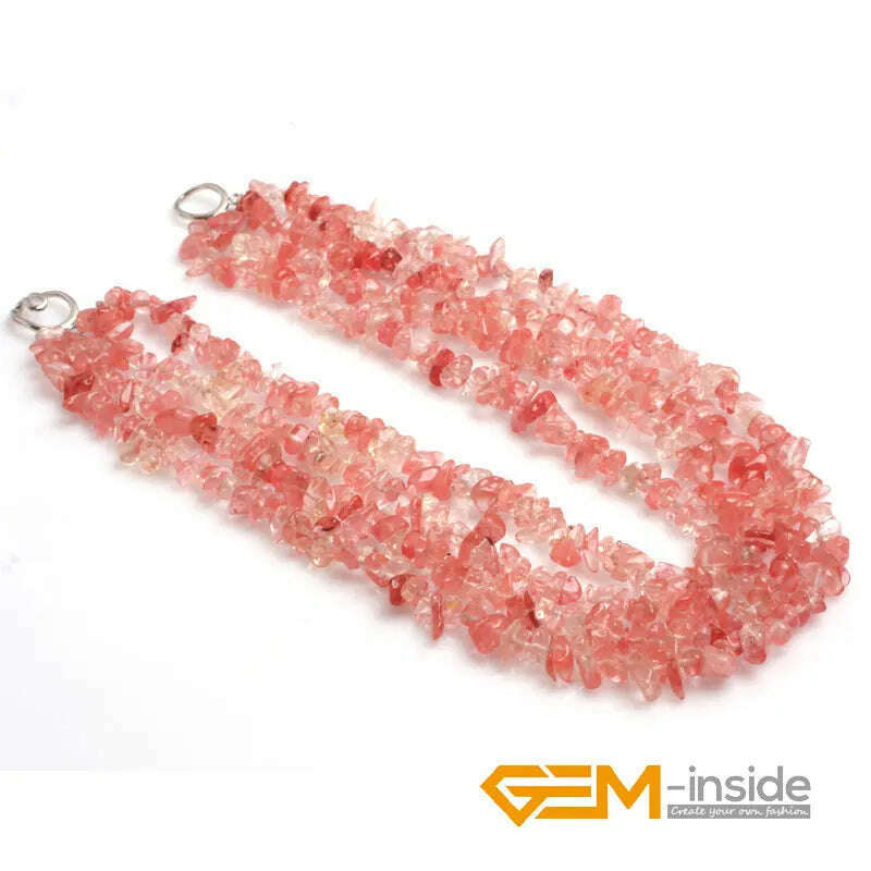 KIMLUD, Handmade Assorted Chips Beaded Jewelry 17-20 Inch Multi Strands Cluster Statement Long Necklace For Women Gifts, cherry quartz, KIMLUD APPAREL - Womens Clothes