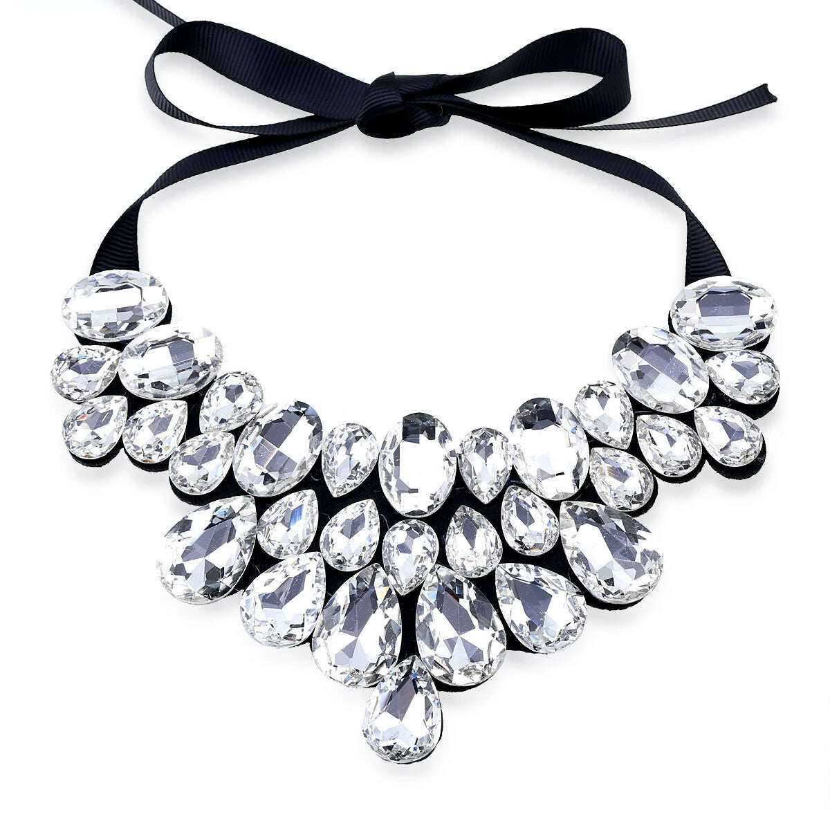 KIMLUD, Handmade Glass Crystal Pendant Necklace for Women Fashion Statement Maxi Necklace 4 Colors Chokers Necklaces Bijoux NK-01634, White, KIMLUD APPAREL - Womens Clothes