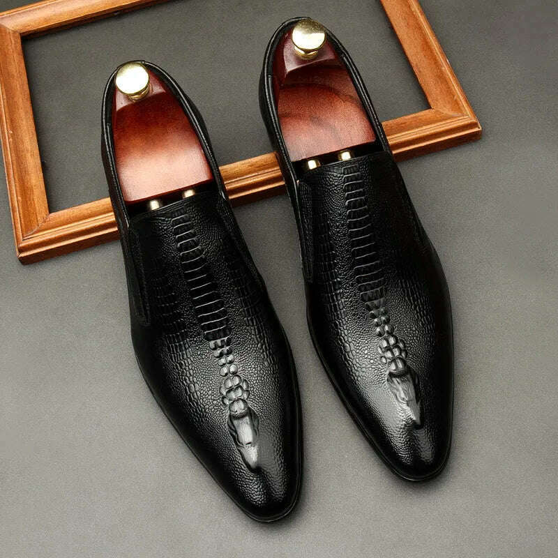 KIMLUD, Handmade Mens Wedding Oxford Shoes Black Blue Genuine Leather Flat Dress Shoes Crocodile Pattern Summer Business Formal Loafers, KIMLUD Women's Clothes