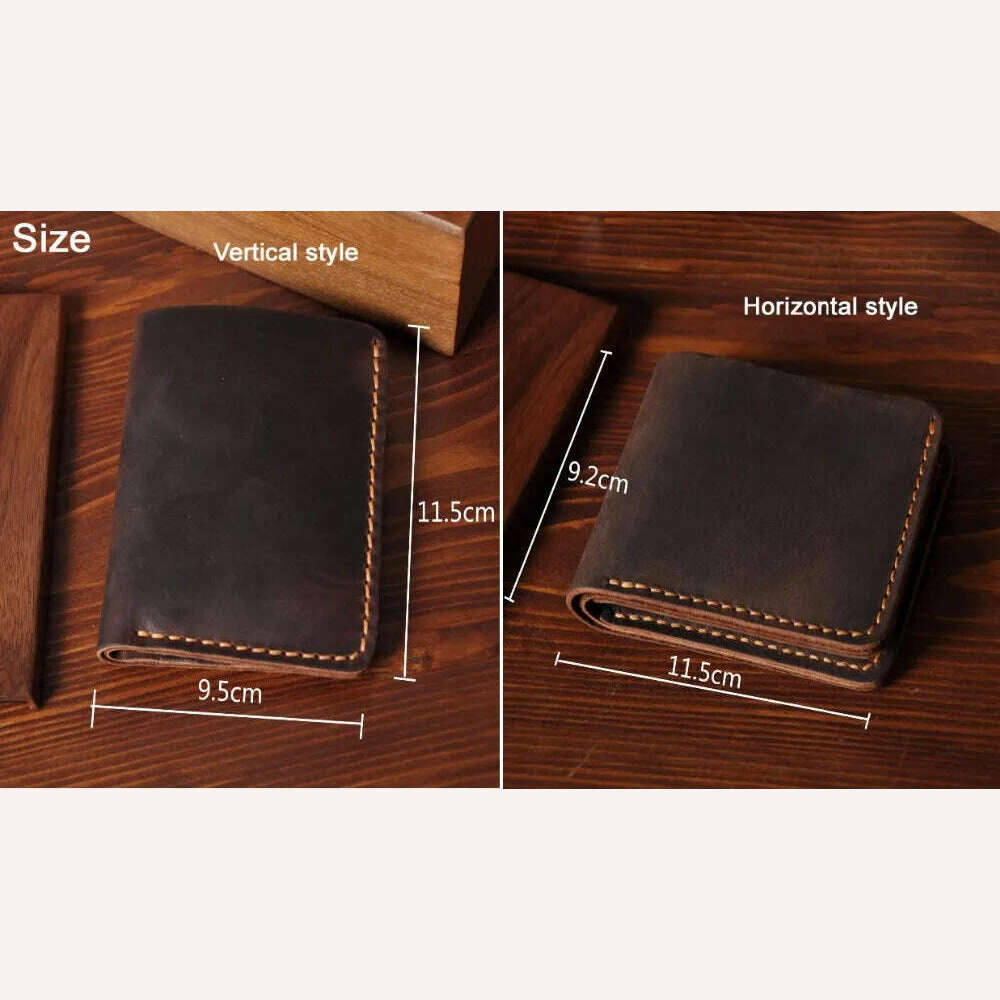 Handmade Vintage Crazy horse Genuine Leather Men Wallet Men Purse Leather Short Card Wallet for Male Money Clips Money bag - KIMLUD